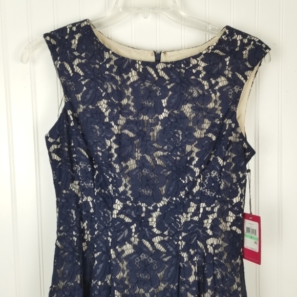 Vince Camuto Black Lace Overlay Sleeveless Sheath Dress Size 8 High Neck NWT - Picture 9 of 14